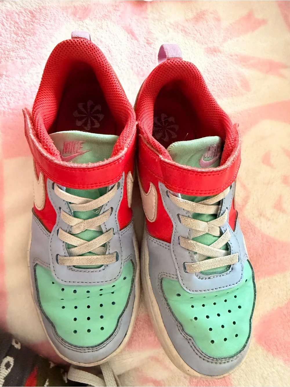 Nike Kids Colorblock Velcro Sneakers - Mint, Light Blue & Red